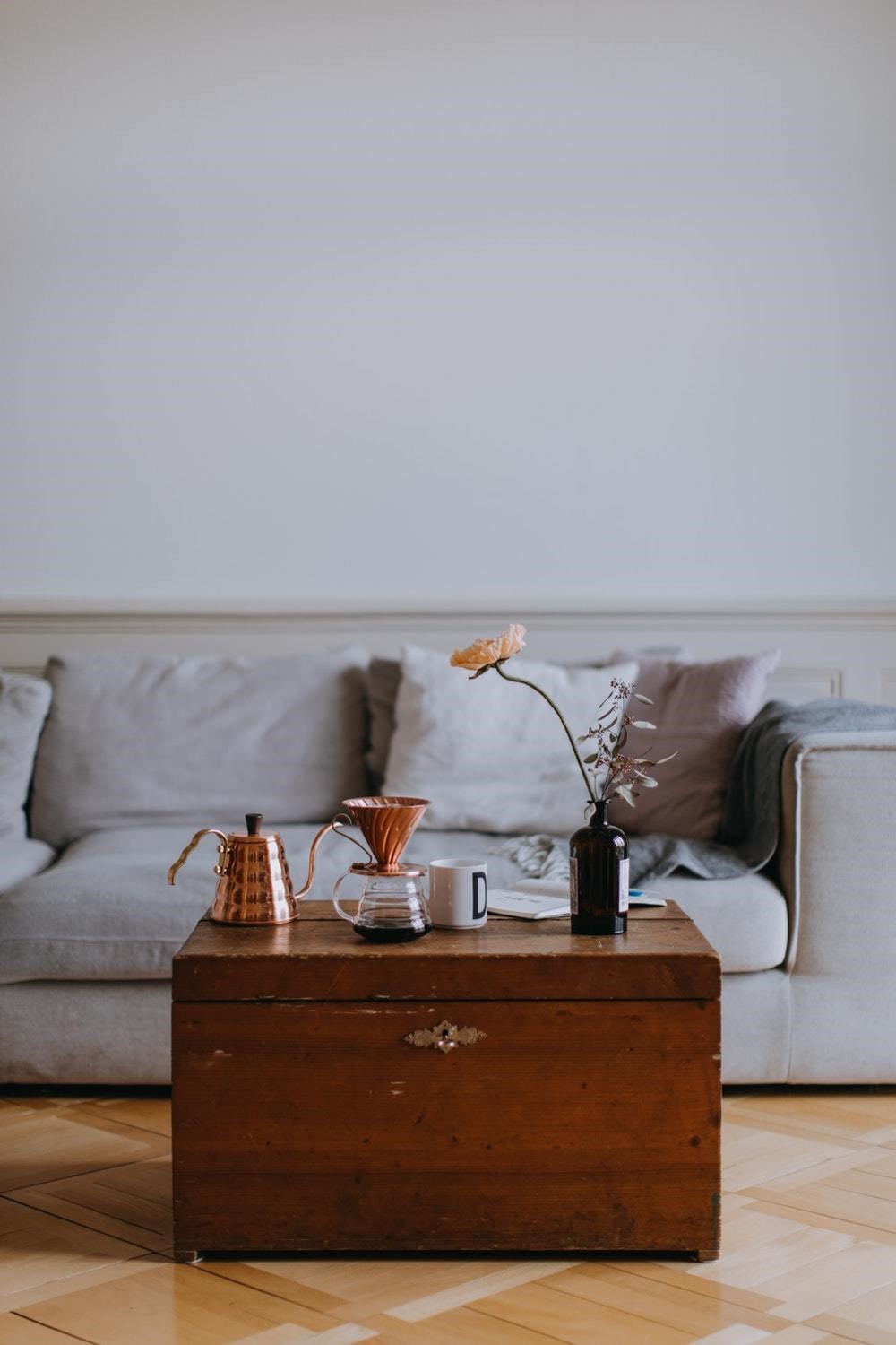  brown wooden chest box as a coffee table