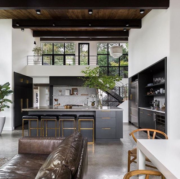 charcoal gray kitchen island within modern home