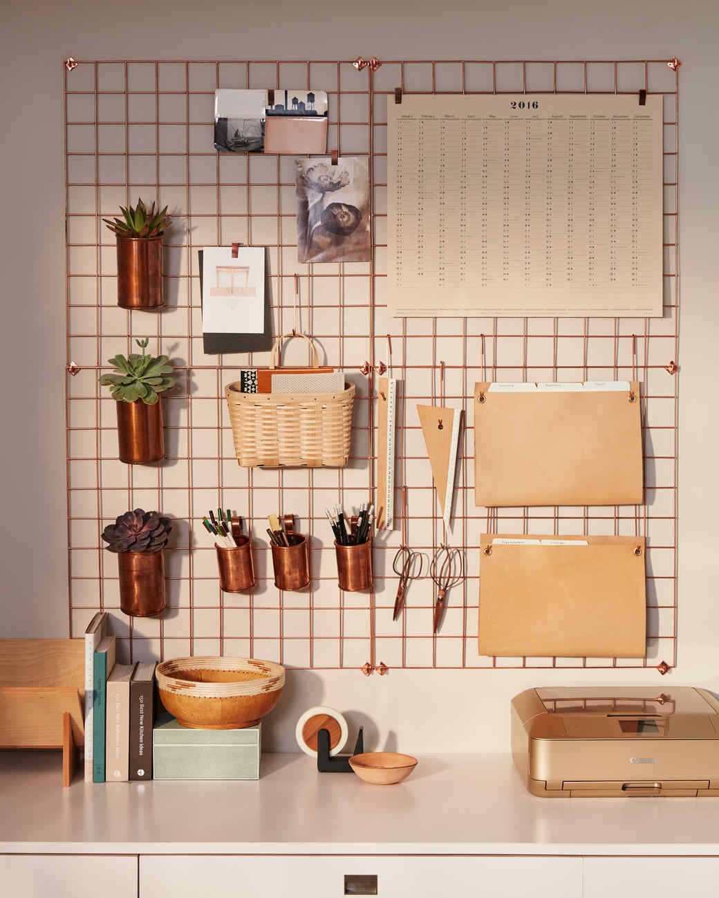 Detail wall grid storage with calendar