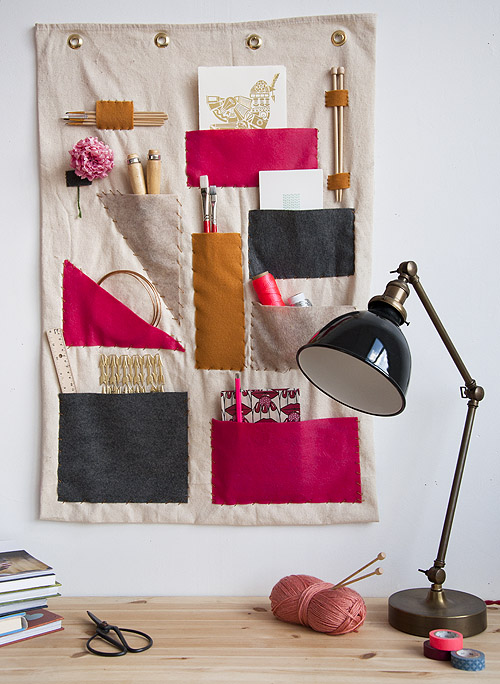 fabric wall organizer with lamp