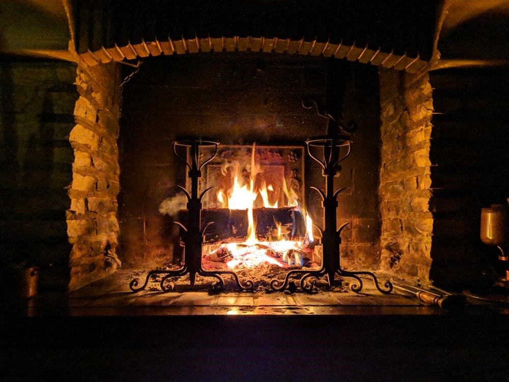 fireplace in a dark room