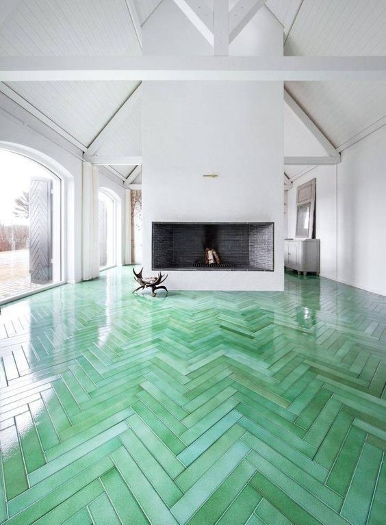 glossy green chevron painted floors