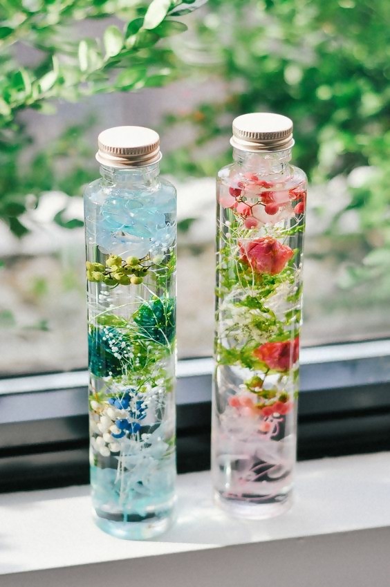 japanese flowers in a bottle with water