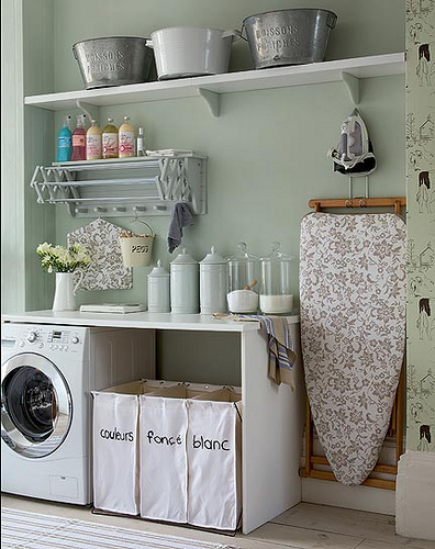 pastel green laundry room