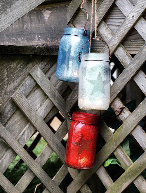 Red white and blue mason jars