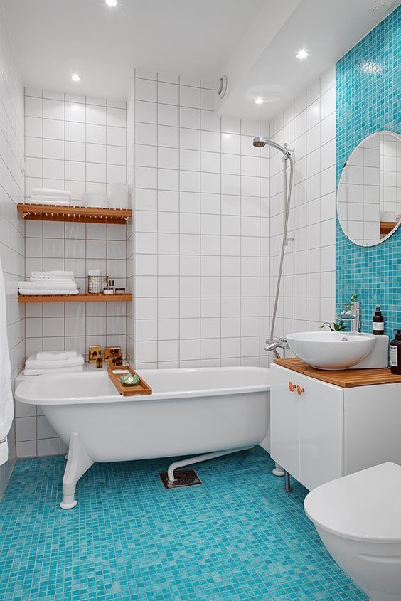 multi hued sea glass blue shower tile