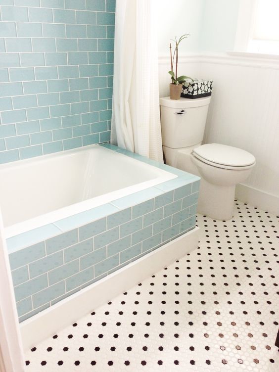 old fashioned baby blue shower tile