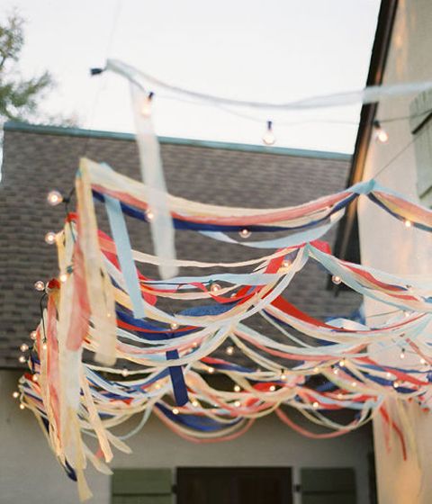 Red with and blue streamers outside