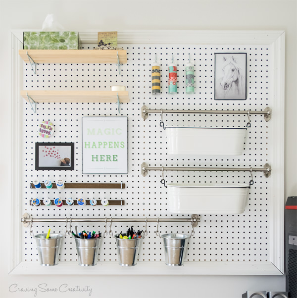 Pegboard storage white wall