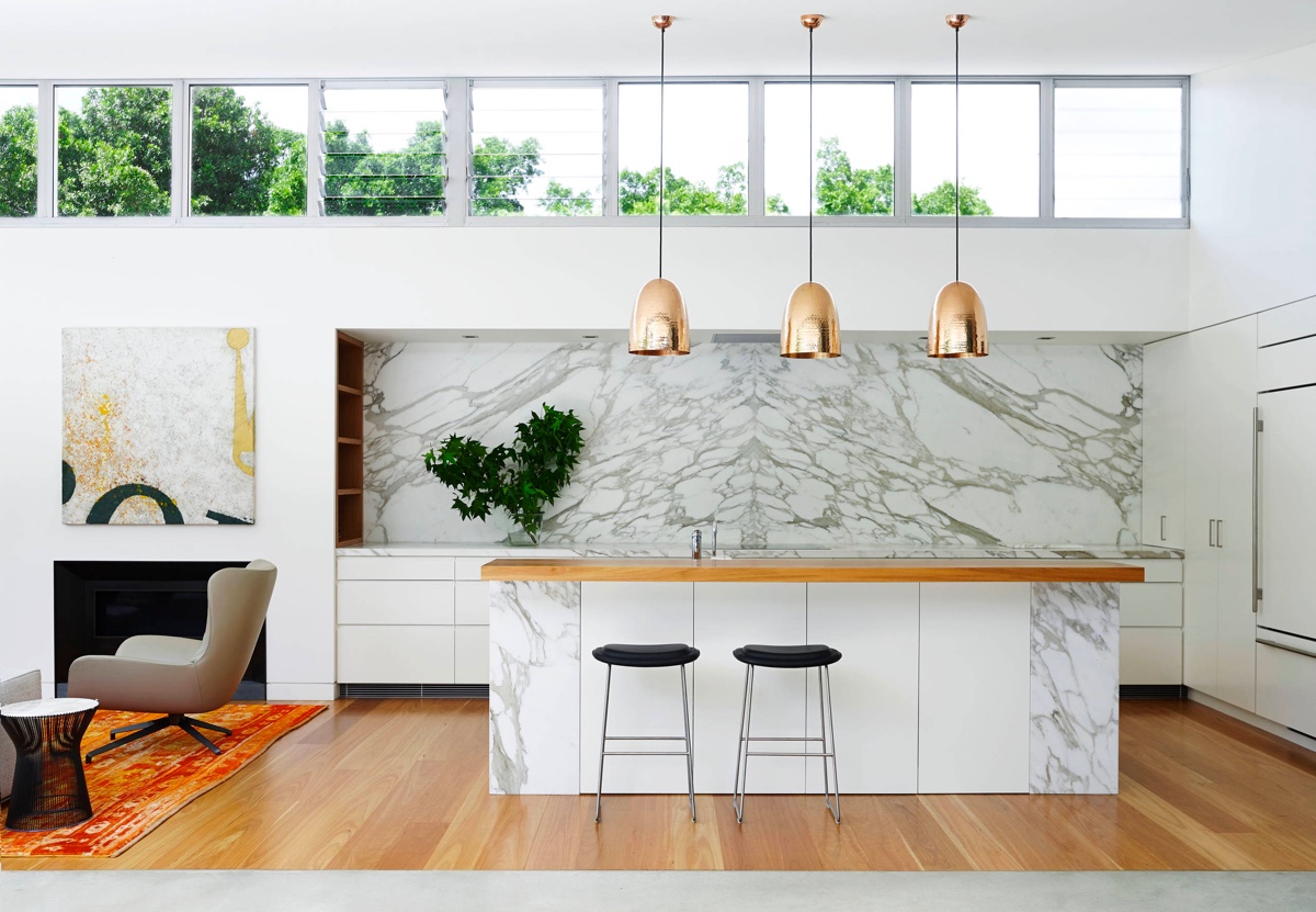 Pendant lights hanging from ceiling and counter