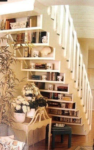 staircase bookcase repurposed