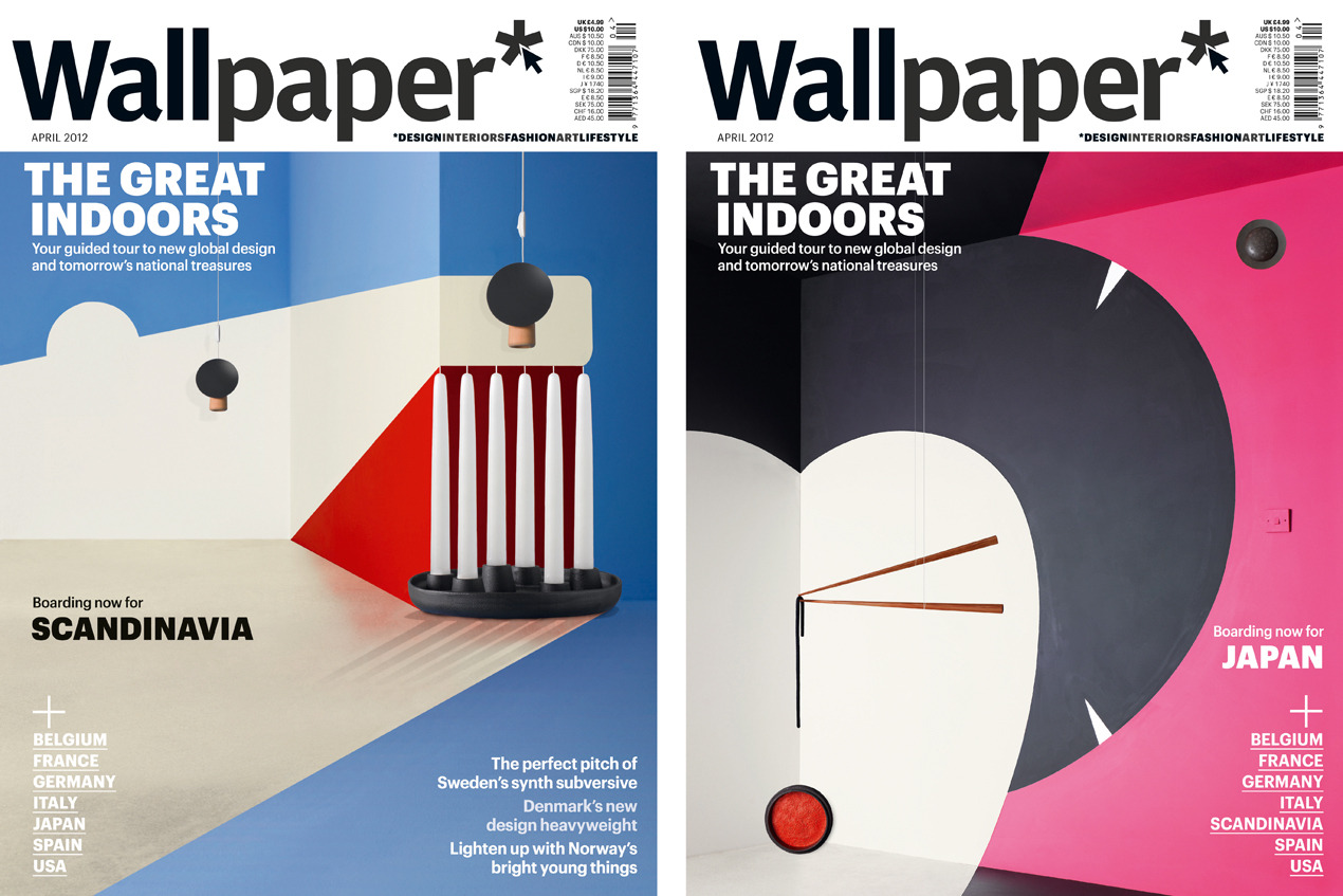 Wallpaper magazines with pink and blue covers