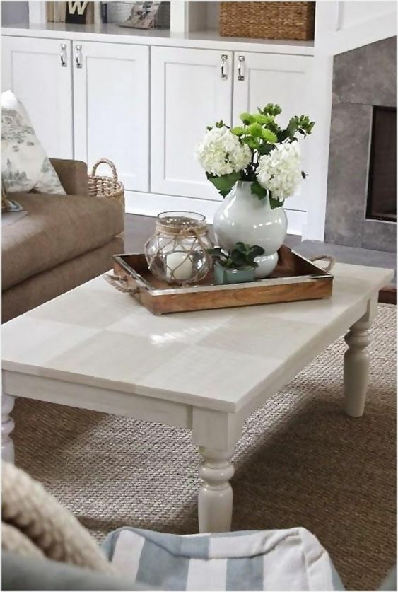 wood coffee table tray on white wood table